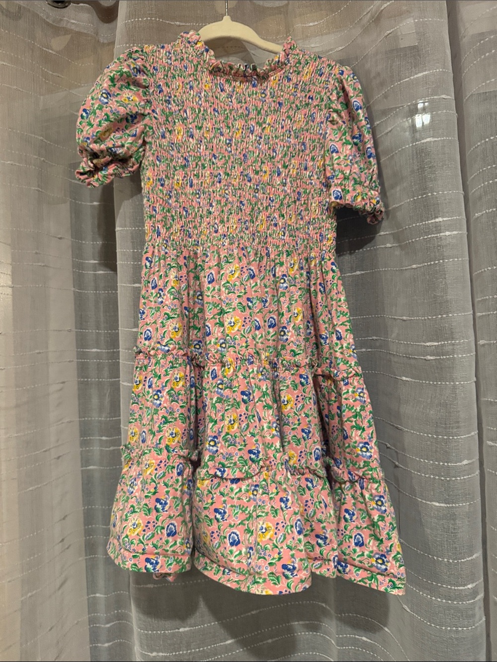 Polo by Ralph Lauren Pink Floral Smocked Puff-Sleeve Dress